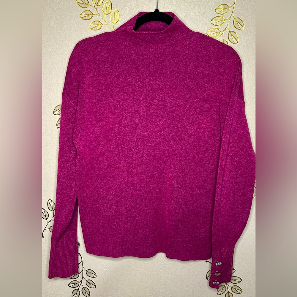 NWOT Tahari Magenta Sweater XS Rhinestone flower Buttons lantern sleeve